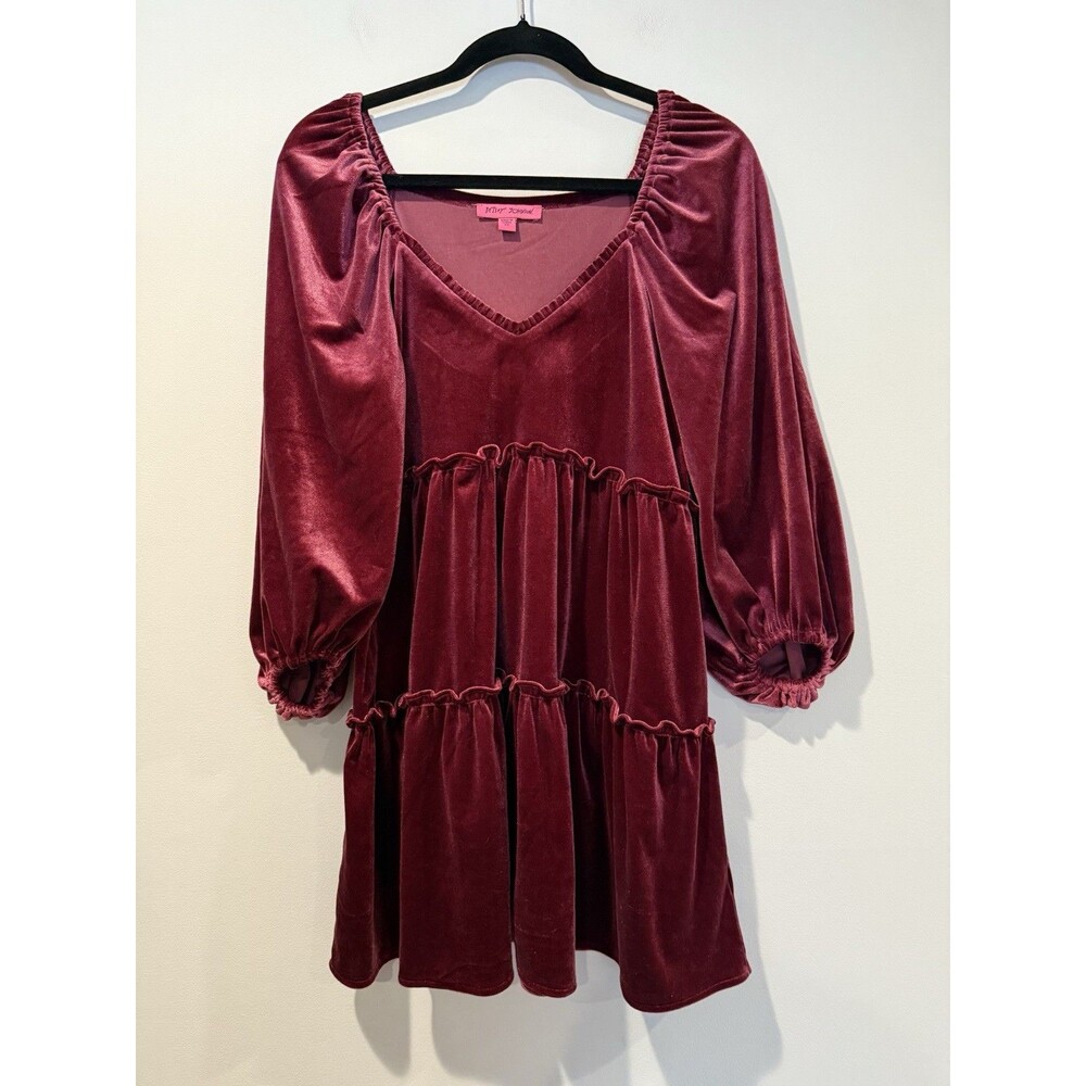 Betsey Johnson Velvet Dress XS Burgundy Y2K Victorian Whimsigoth Regency Holiday